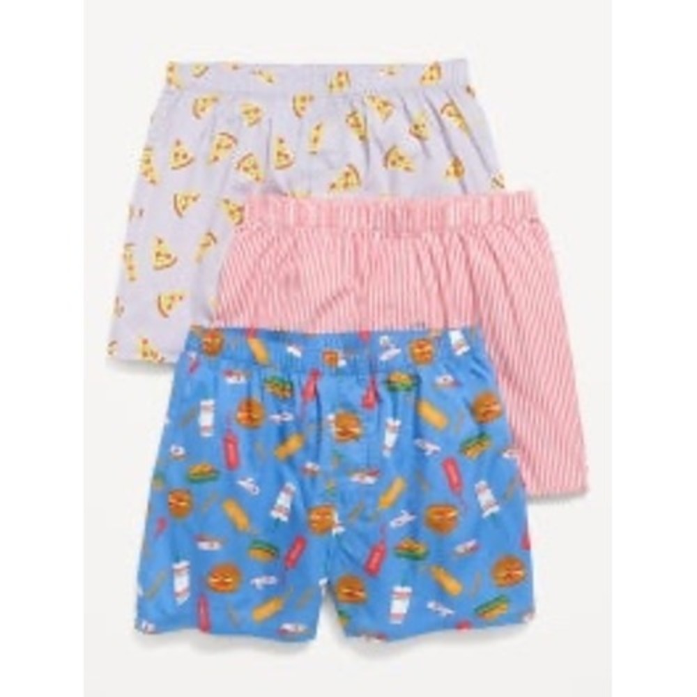 Old Navy Mens OG Boxers 3-Pack Pizza Burger Food Print Red Stripe XXL NIB